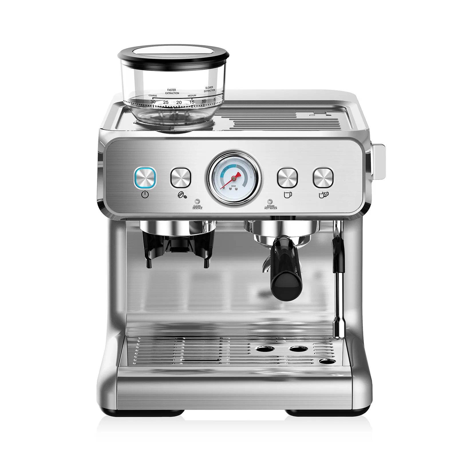 Machine à expresso semi-automatique 20 bars avec moulin à café intégré, mousseur à lait et buse vapeur pour cappuccino et latte