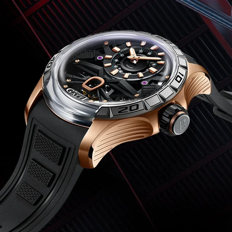 BONEST GATTI Men's Cool Trendy Hollow Tourbillon Fully Automatic Mechanical Watch