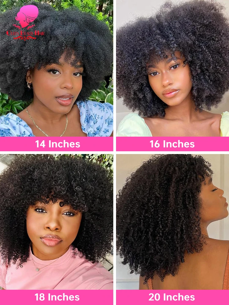 Silk Base Human Hair Wig With Bangs Brazilian Afro Kinky Curly Silk Base Deep Wave O Scalp Glueless Human Hair Wig Wear And Go