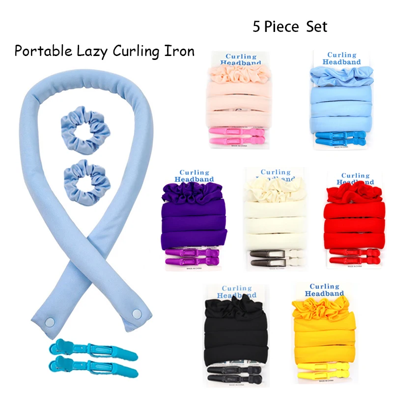

5 In 1 Heatless Hair Curler For Long Hair 1Pcs Curling Headband With 2Pcs Rubber Bands 2Pcsclips Lazy Hair Rollers For Overnight