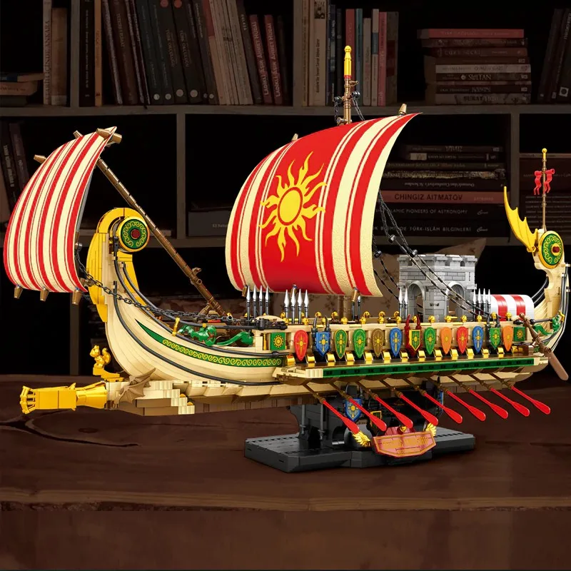 Klemmbausteine Griechisches Kriegsschiff Bausteine Militär Europäische Marine Trireme Flaggschiff Montage-Baustein-Modellbausatz Jungen Spielzeug Erwachsene Kinder Geschenk 2982 Teile – Detail 10