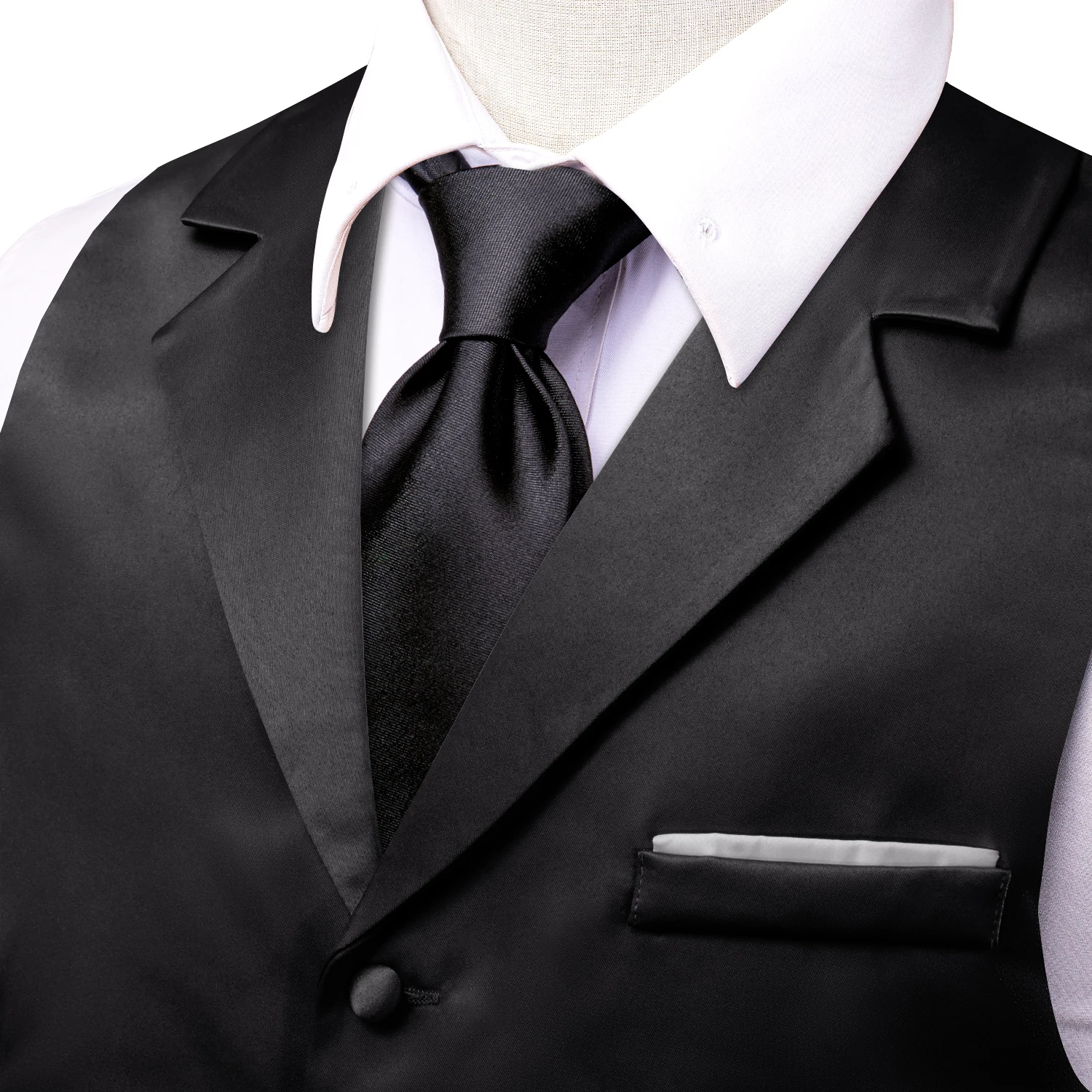 Hi-Tie Solid Black V-neck Men Vest With Tie Jacquard Tuxedo Dress Waistcoat Adjustable Jacket Casual Business Party Fashion 5