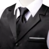 Hi-Tie Solid Black V-neck Men Vest With Tie Jacquard Tuxedo Dress Waistcoat Adjustable Jacket Casual Business Party Fashion 5