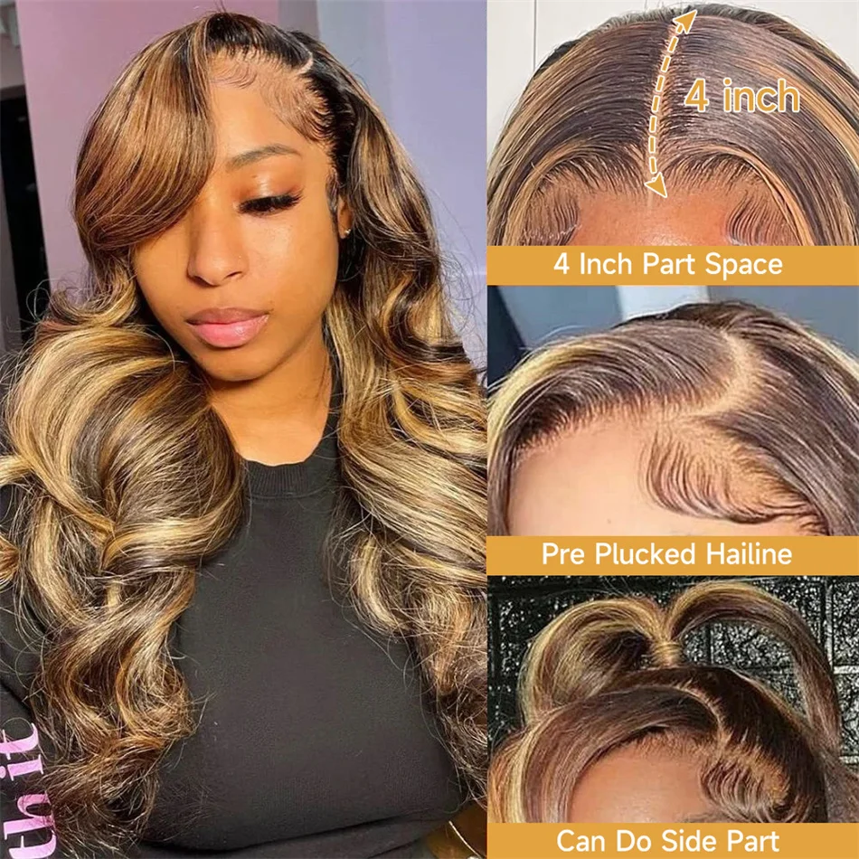 Human Hair Wig Ombre Brown 32 Inch Lace Front for Women