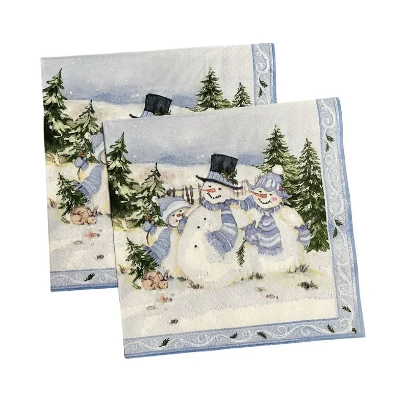 33*33cm 2-Ply Christmas Napkin Festival Party Decoration Paper Three Christmas Snowmen Cartoon Printed Paper Placemats 10/20pcs