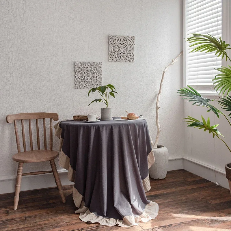 

Round Tablecloth Ruffle Dining Table Cloth Cotton Linen Nordic Vintage Table Cover Obrus Tafelkleed mantel de mesa