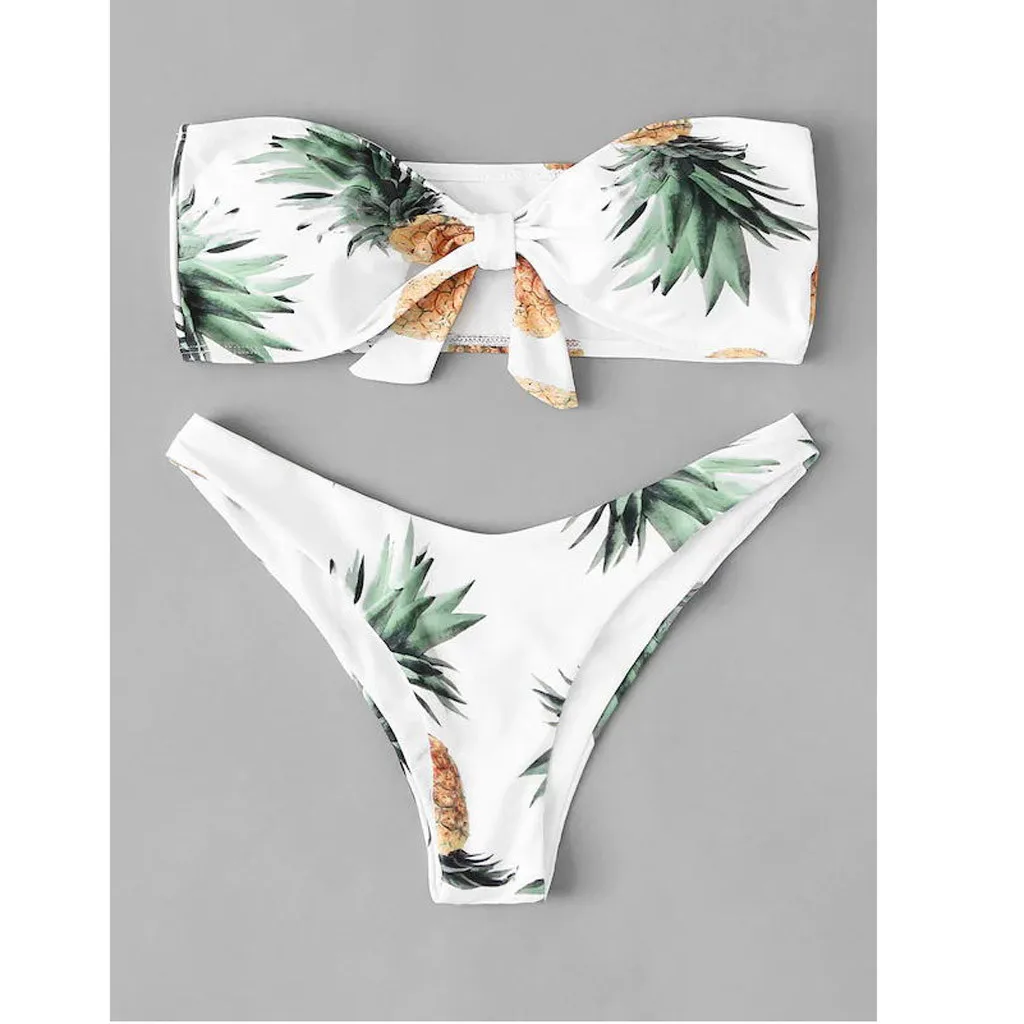 

Pineapple Print 2 Piece Swimsuit Bikini Set Bra & Brief Women Swimwear Luxury Cover Up Summer Beach Mujer Tankini Monokini Sets