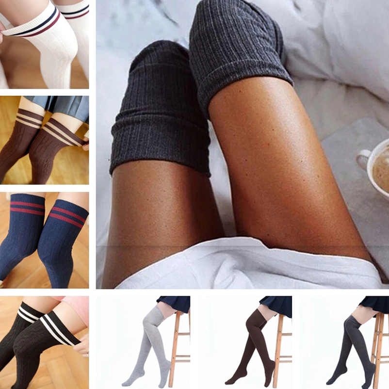 

Sexy Solid Colors Knitted Stocking Women Warm Thigh High Over The Knee Socks Fashion Ladies Stockings