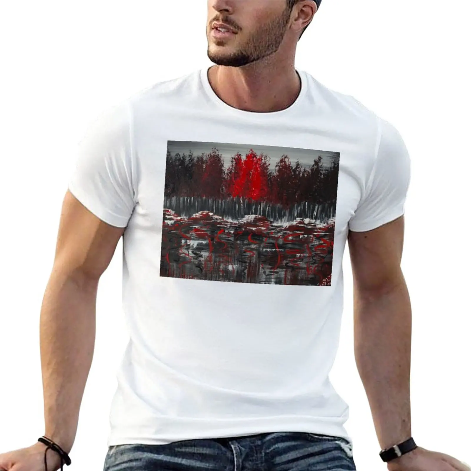 

New Seeing in the Color of Crimson - YLM_arts T-Shirt Short sleeve plus size tops mens workout shirts