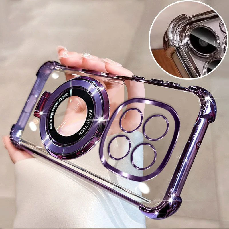 Luxury Plating Shockproof Magnetic Clear Case with Stand and Holder