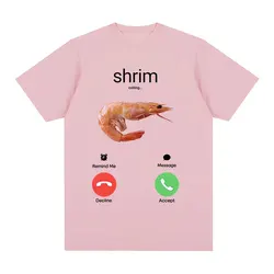Shrim Is Calling Funny Shrimp Meme Graphic Tee - Unisex Harajuku Fashion Cotton Top - XS (Pink)