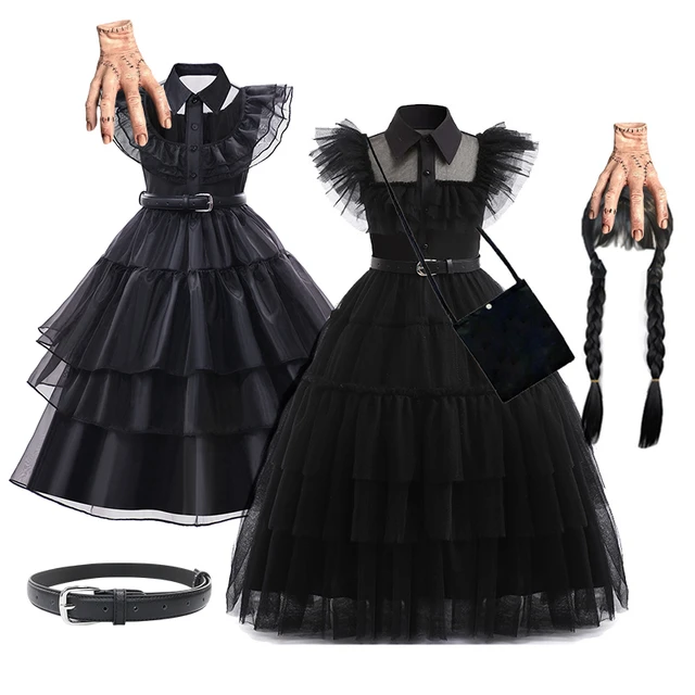 2023 New Cosplay Wednesday Adams Cosplay Costume Girls Black Dress  Halloween Costume