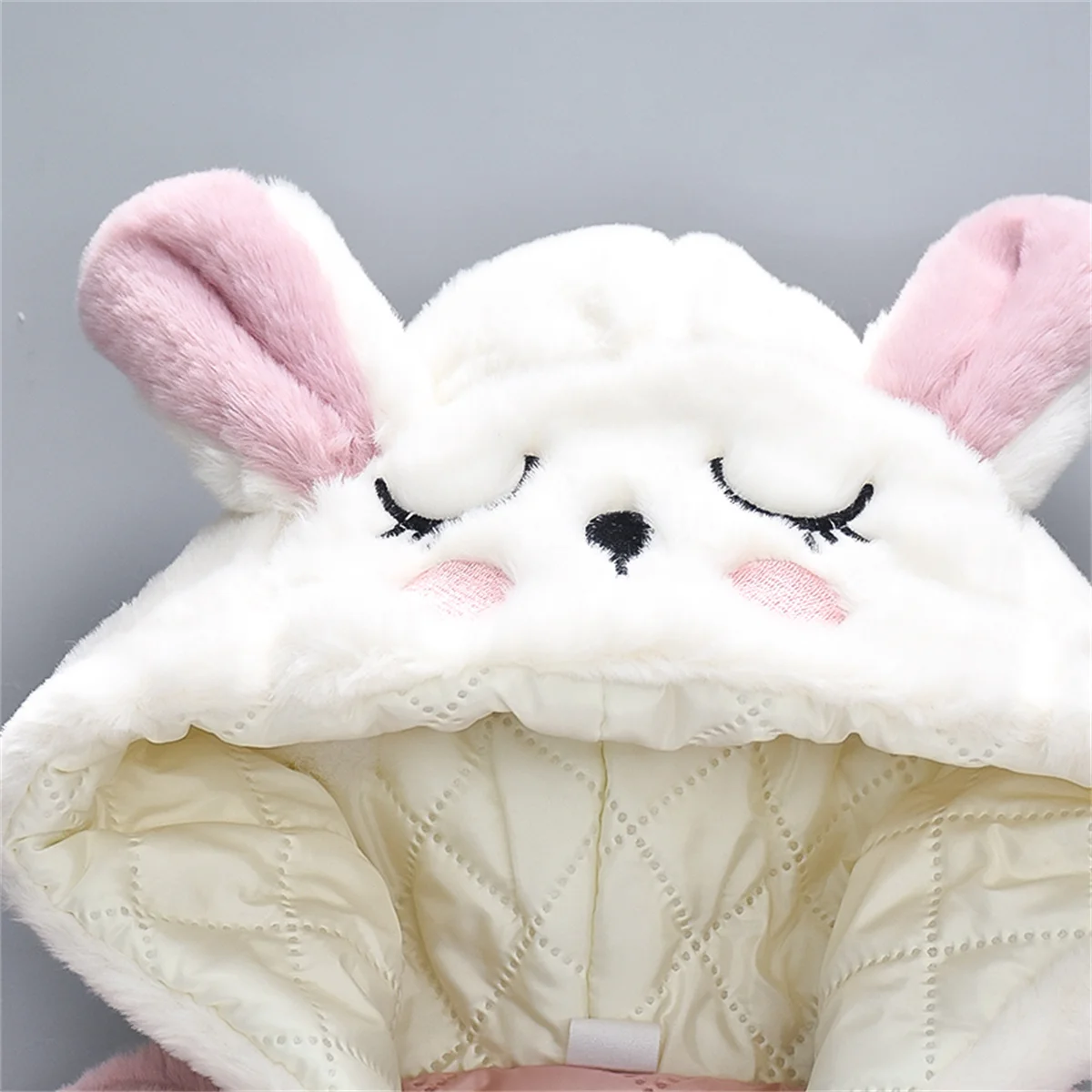 Winter Artificial Fur And Cotton Girls' Coat 2-Piece Set Of Children'S Cartoon Hooded Zipper Filled Cotton Coat+Rabbit Bag