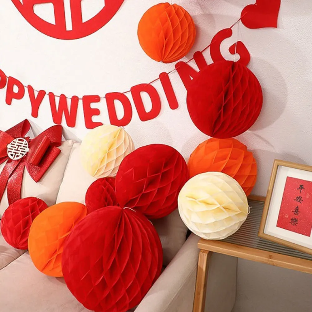 

Wedding Decoration Honeycomb Ball Lantern Red Orange DIY Flower Ball Circular Honeycomb Pendants Home Happy Wedding Party Decors