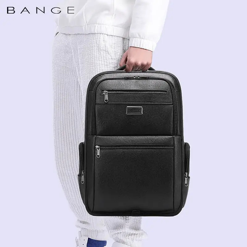 Waterproof Leather Laptop Backpack with USB Charging for Men