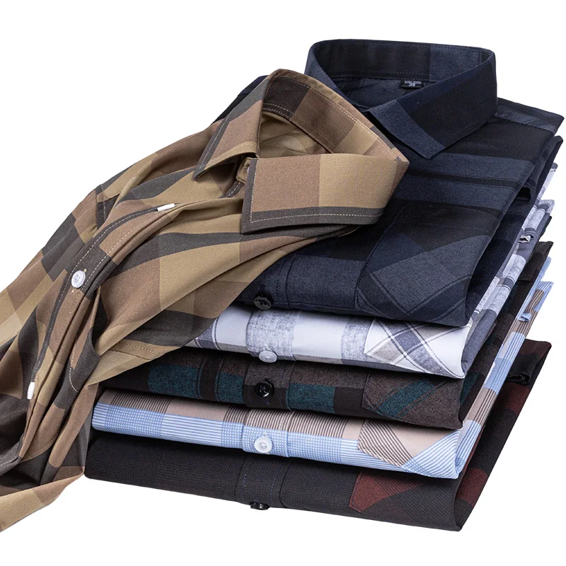 

New Men's Fashion Shirt Long Sleeve Slim Fit Plaid Shirt Men Social Luxury Designer Button Down Business Dress Shirt