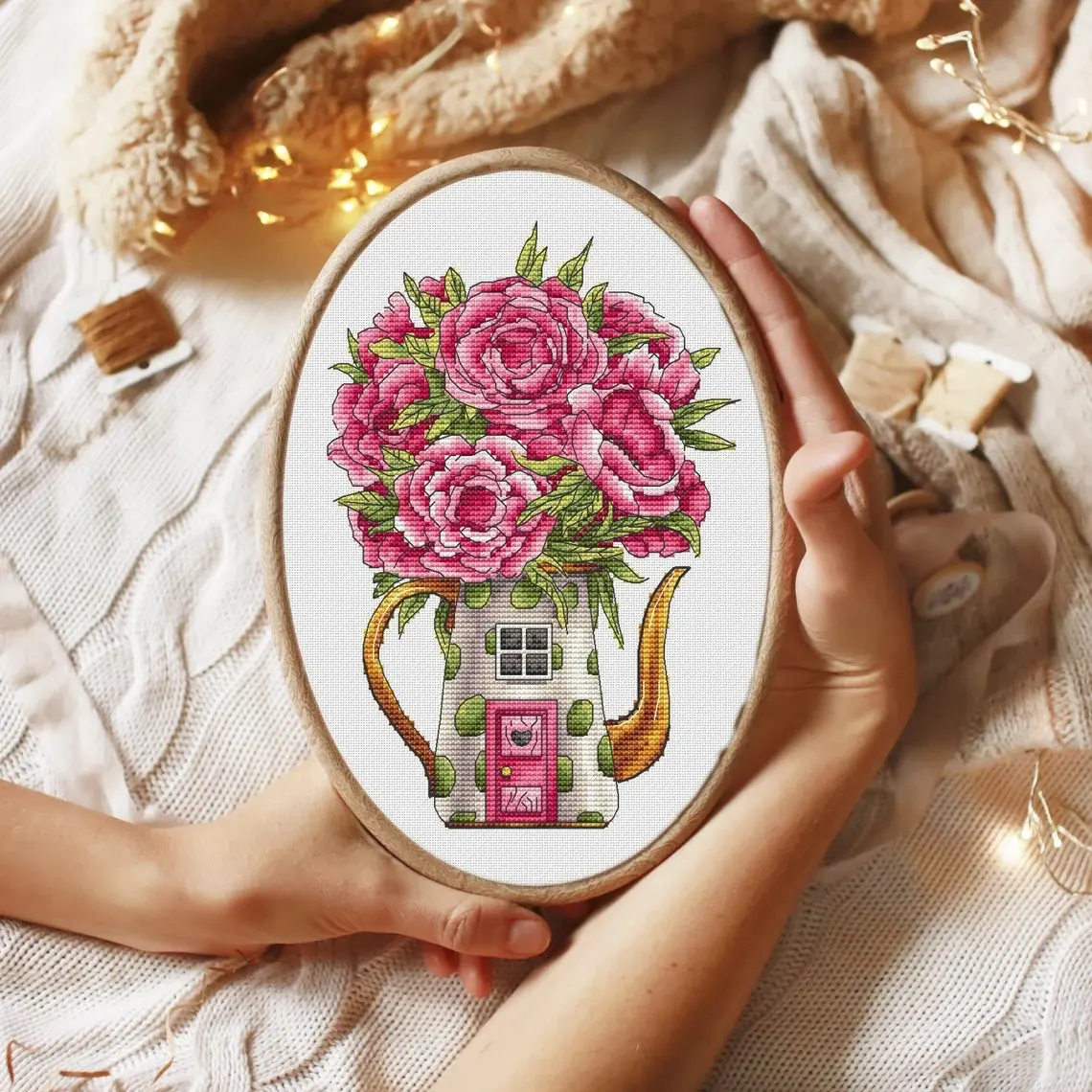 

Rose pot hut 25-32 Embroidery,DIY 14CT Unprinted Arts Cross stitch kits Set Cross-Stitching Home Decor