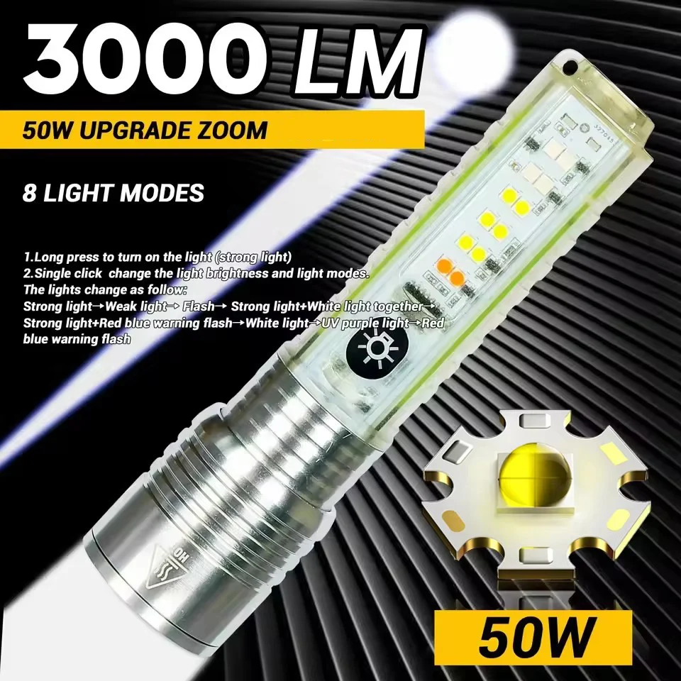 스포트라이트 장거리 강한 빛 XPG 초점 손전등 유형-C 강력한 자기 펜 클립 형광 키 체인으로 충전