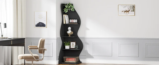 Scaffale Angolare A 5 Livelli Tribesigns - Mensola Moderna Per Soggiorno, Cucina O Balcone - Marrone - Foto 10