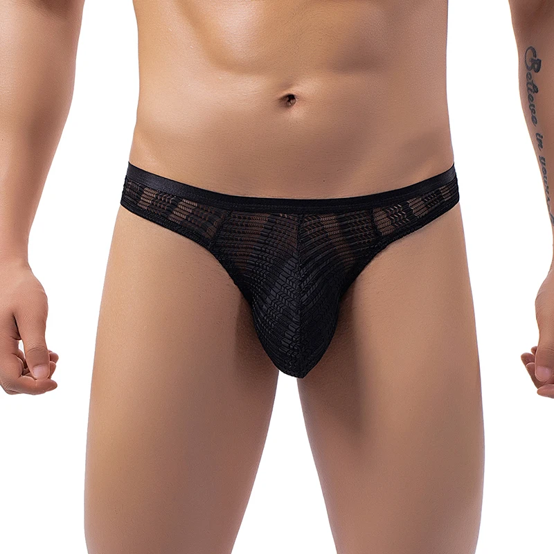 Men's Sexy Transparent Thong Porn Low Rise G String Sheer Lace Lingerie Breathable Raised Mini Panties Ultra-Thin T-Back Costume