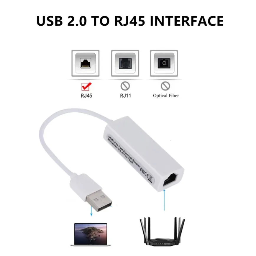 USB 네트워크 카드 10/100Mbps 유선 네트워크 카드 RTL8152B USB 2.0 to RJ45 이더넷 랜 어댑터 (PC, 노트북, 컴퓨터, TV 박스용)