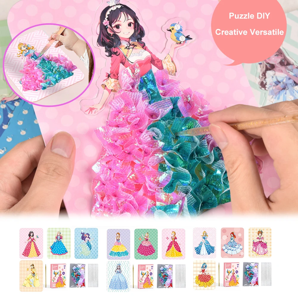 

1 set Painting Sticker DIY Craft Toys Kid Art Girls Poking Princess Dress Handmade Magical Children Gifts DIY Poke Toys