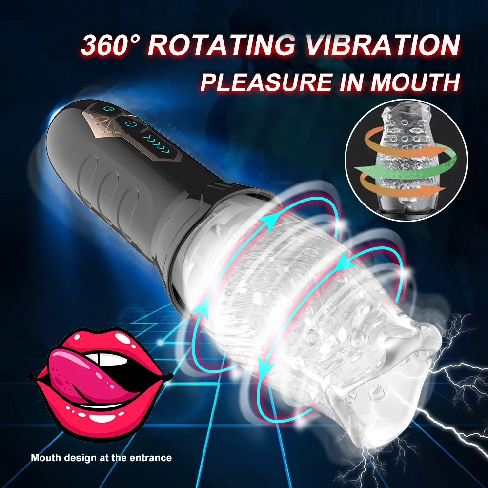 Automatisch elektrisch 360° °   Rotierenden Saugen Männlichen Blowjob Kolben Masturbator Tasse Vagina Echte Oral Vibrator Sex Spielzeug für Erwachsene Männer 1