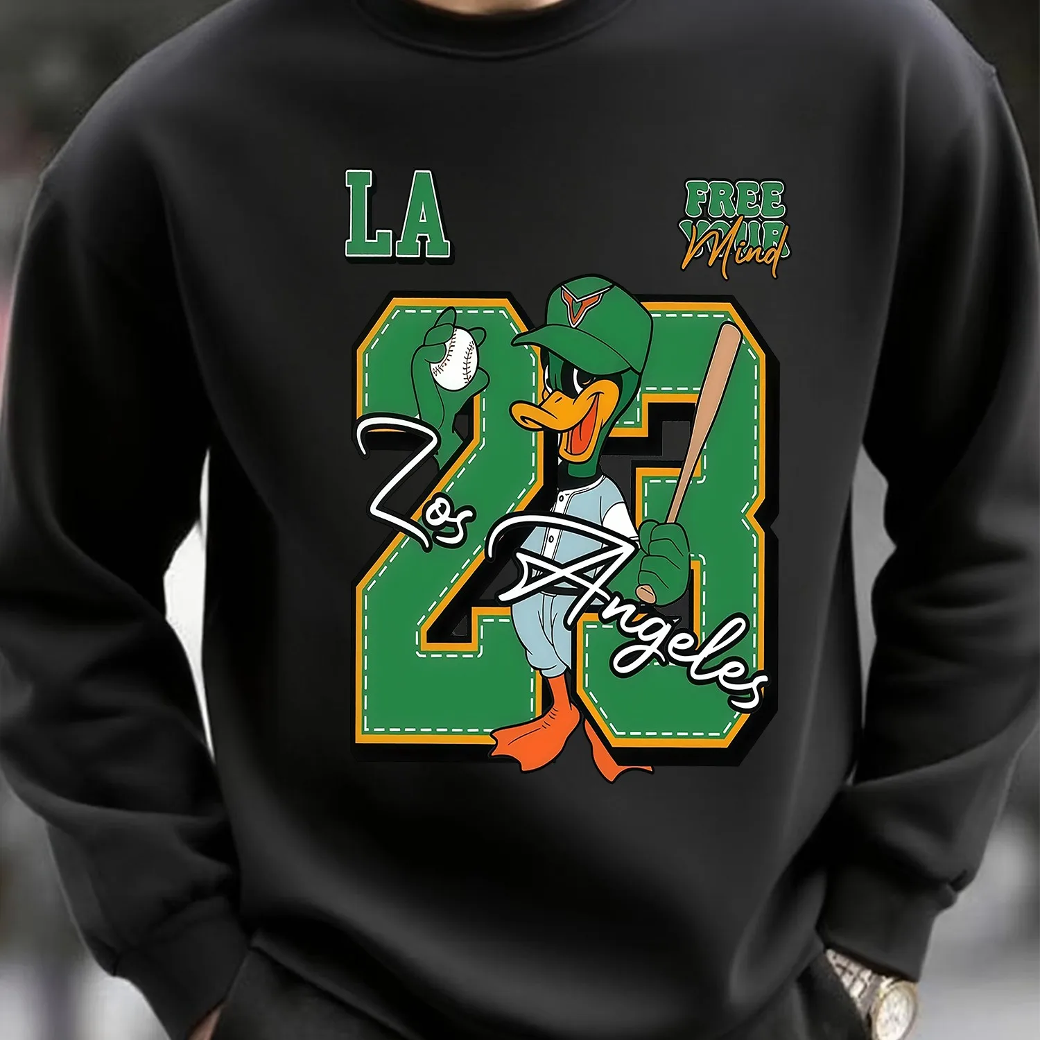 Men's Black Street Style Crew Neck Graphic - Urban Fashion Pick