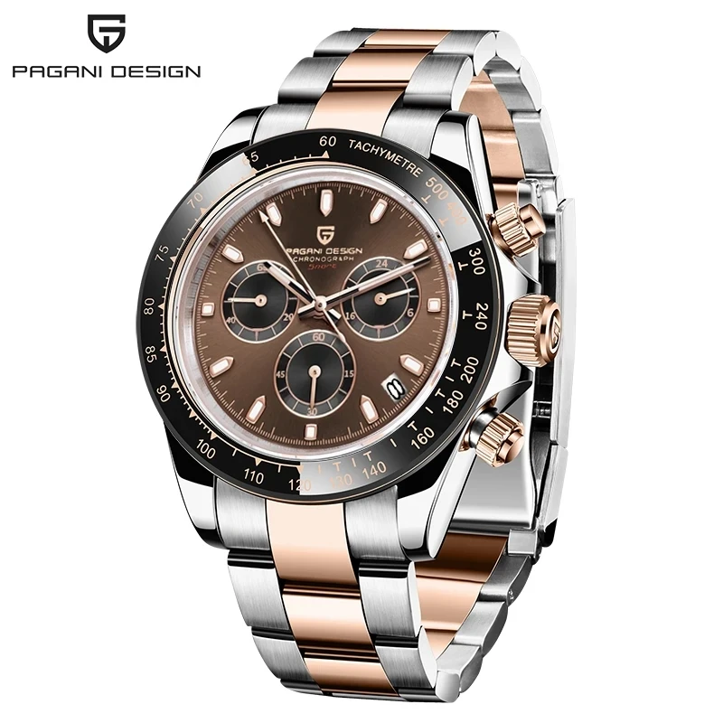 PAGANI DESIGN 2023 New 1644 Rose Gold Luxury Quartz Watch For Men Automatic Date Wristwatch Sport Chronograph VK63 Dive Luminous