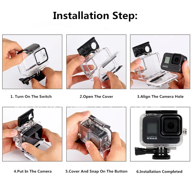 Étui étanche 60M pour GoPro Hero 13 12 11 10 9, couvercle de boîtier de plongée sous-marine pour Go Pro Hero 9 10 11 12 13, accessoires 6