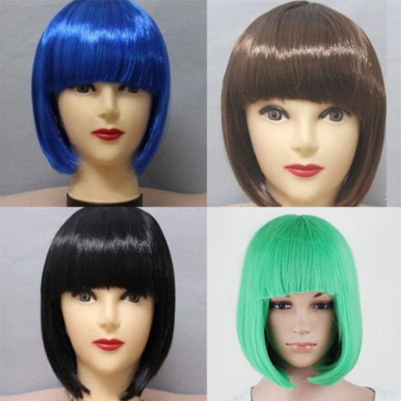 Women Short BOB Hair Wig Straight Bangs Cosplay Party Stage Show Cosplay Hair 13 Colors Item Party Supplies synthetic wigs
