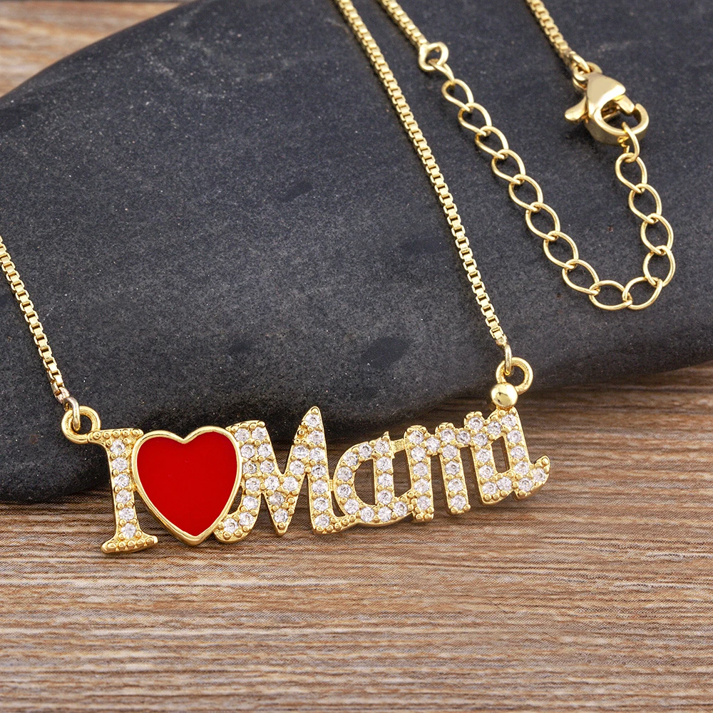 New Design Enamel Heart Shape Pendant Mama Letter Crystal