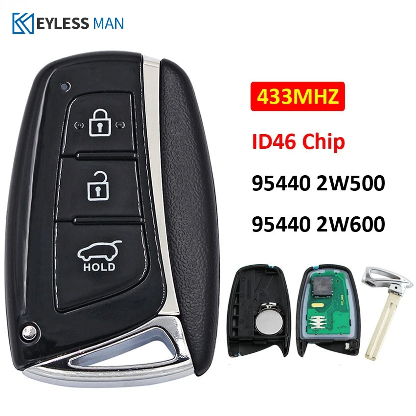 3 Button Remote Car Fob For Hyundai Santa Fe 2012 2013 2014 2015 2016 2017 433Mhz ID46 Chip FCC ID: 95440 2W500 / 95440 2W600