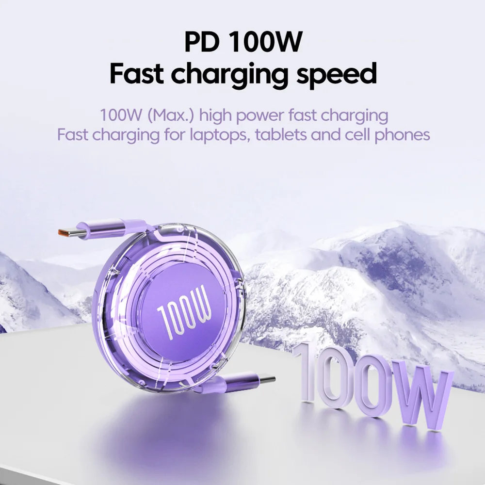 Retractable PD 100W Cable USB Type C to Type C Fast Charging USB C to USB C Cable For iPhone Huawei Tablet PC Laptops Data Wire