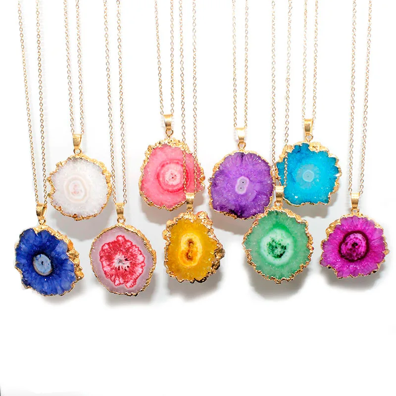 

Irregular Slice Sunflower Crystal Pendant Necklace Reiki Natural Stone Charm Choker For Women Jewelry 1pcs