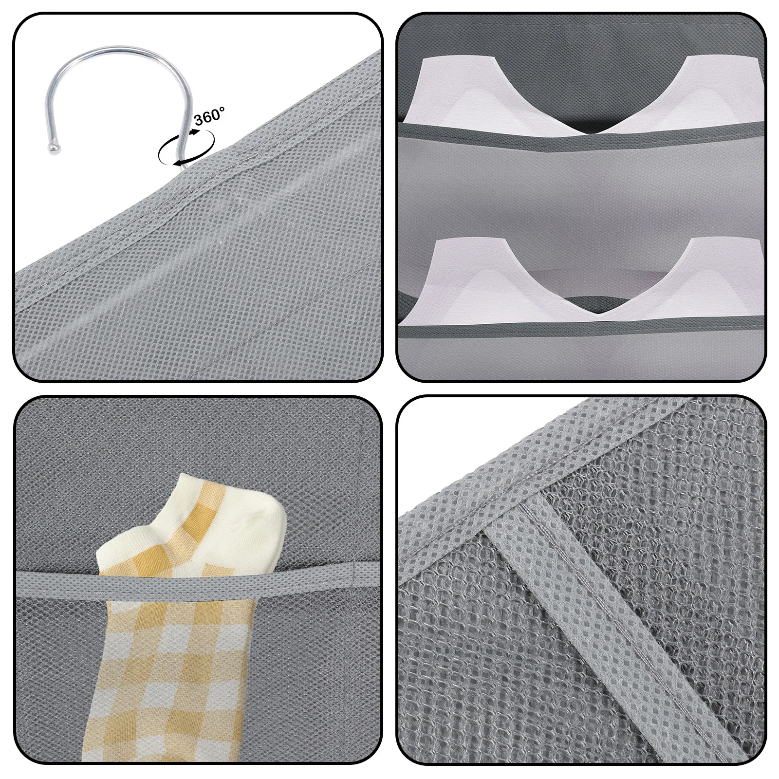 Dual Sided Storage Hanging Bag Foldable Closet Wardrobe Storage with Pockets Grid Design Wall Hanging Bra Underwear Organiser