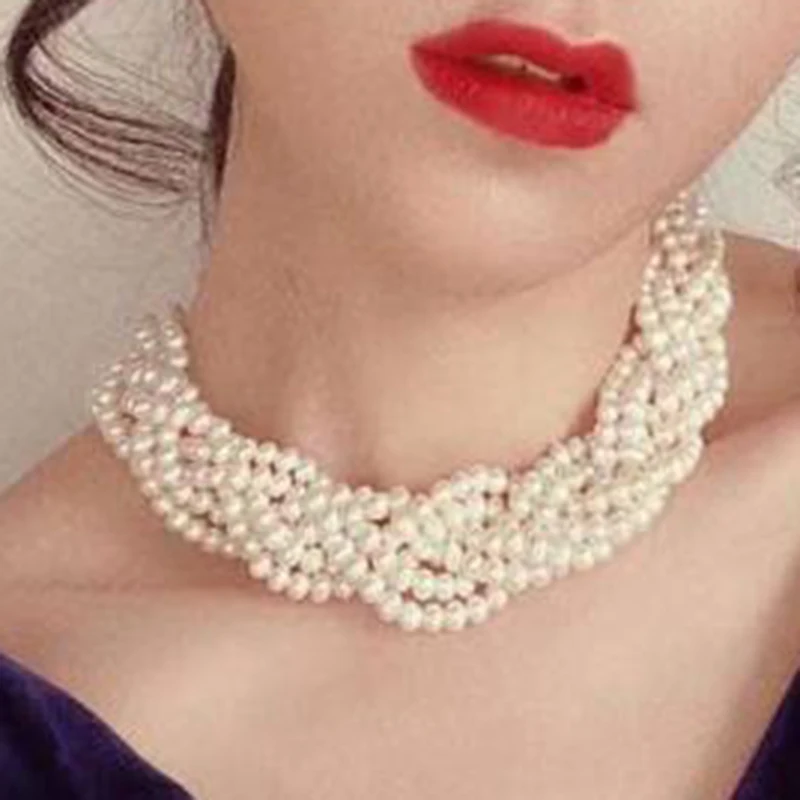 

925 стерлингового серебра 6 рядов натуральная натуральная южная морская белая 4-5 мм жемчужное ожерелье 16 "витая ручная тканая винтажная бесплатная доставка