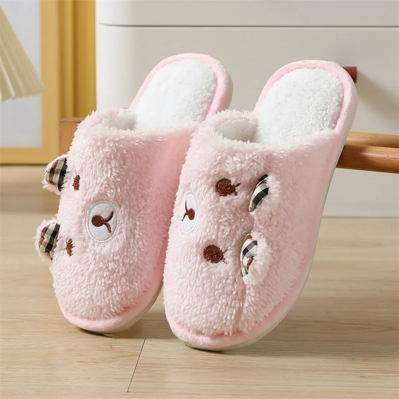 Autumn and Winter Cute Cartoon Pig Cotton Slippers Indoor Household Bedroom Warm Ears Bear Plush Slippers for Men and Women 5