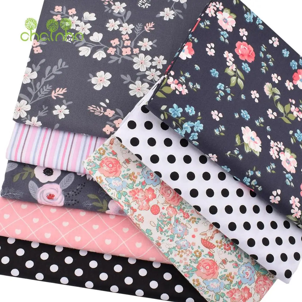 Chainho,Printed Twill Weave Cotton Fabric,DIY Sewing Quilting Material,Patchwork Cloth,8 Designs Floral Series,2 Sizes,15C356