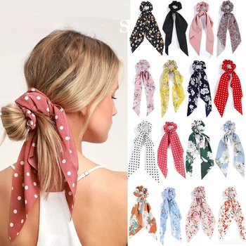 Fashion Dots Scrunchies Long Hair Rope Korean Hair Ties for Women Ponytail Scarf Sweet Elastic Hair Band Hair Accessories