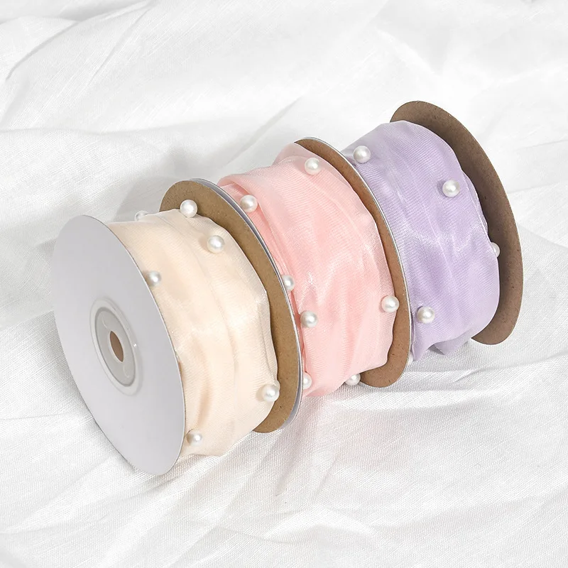 아름다운 진주 리본 4cm 광택 리본 의류 액세서리 DIY 헤어 밴드 케이크 포장 재료
