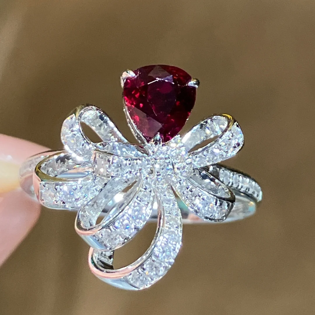 Designer Platinum Hear Ruby Diamond Ring for Women JL PT R8190