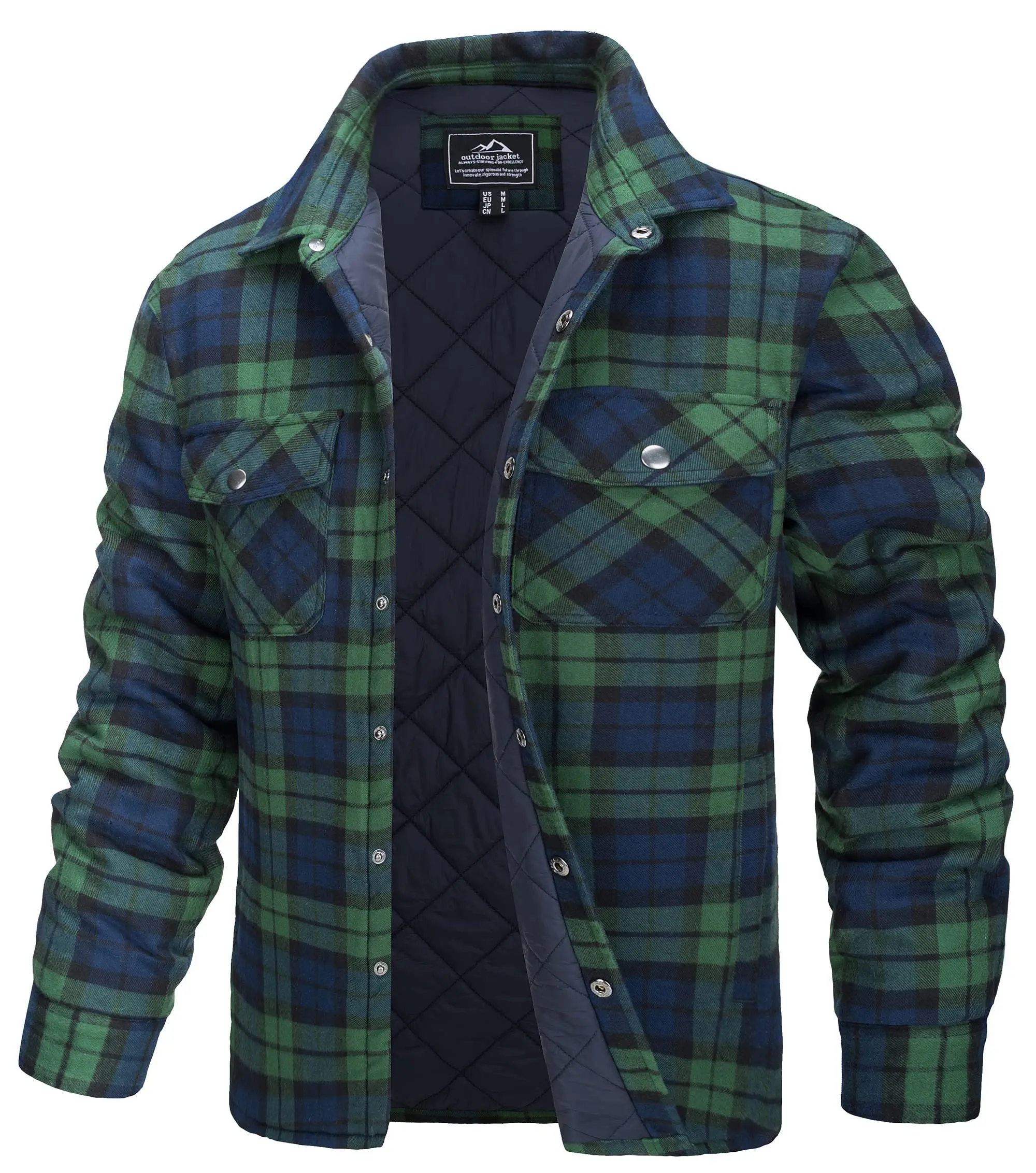 Mens Long Sleeve Plaid Cotton Lined Jackets Hiking Coats Winter Fashion 2022 Casual Flannel Shirt Jacket Multi-Pockets Outwear