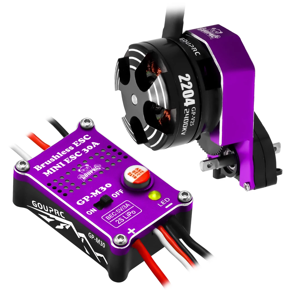 2204 2400KV Brushless Outrunner Motor with Transmission and 30A Brushless ESC for 1/24 RC Crawler Axial SCX24 Upgrade
