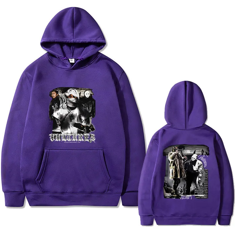 Rapper Kanye West Vultures Graphic Hoodie Men Women Fashion Hip Hop Oversized Sweatshirt Unisex Casual Fleece Cotton Hoodies