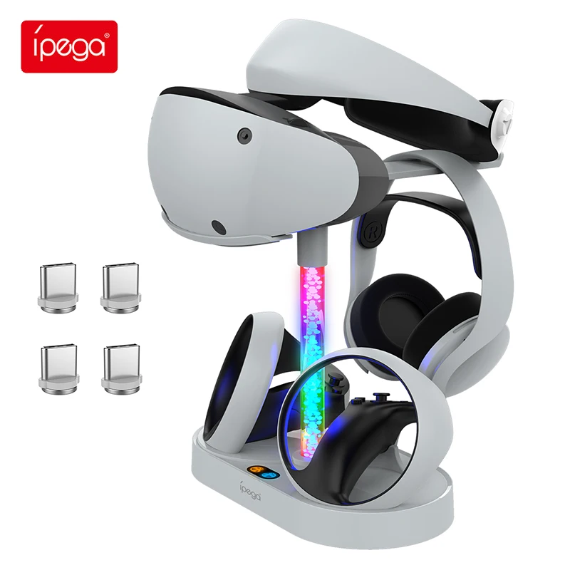 PS5 VR2 마그네틱 레인보우 충전 도크 스테이션, 다채로운 RGB 라이트 플레이스테이션 5 VR2 안경 헤드셋 스탠드 충전기 ...
