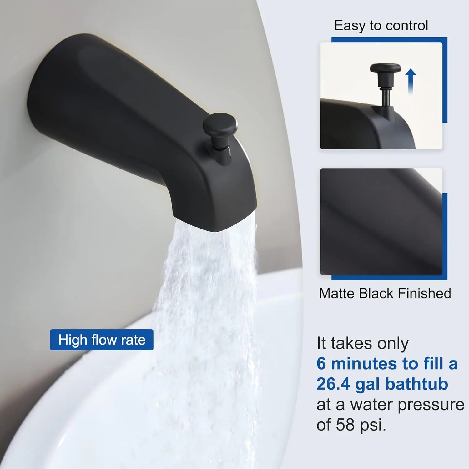 Matte Black shower faucet Set, 8-inch rain shower head and bathtub head, shower tub faucet set complete, bathtub shower trim kit 5
