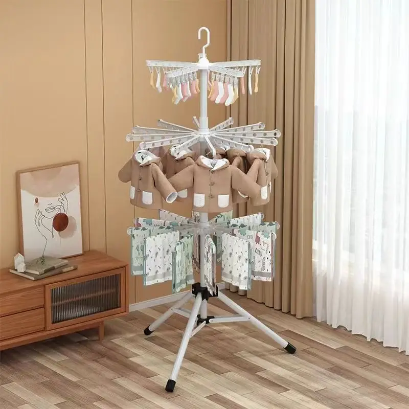 어린이용 다층 접이식 옷 건조대 기저귀 보관대 독립형 옷 정리함