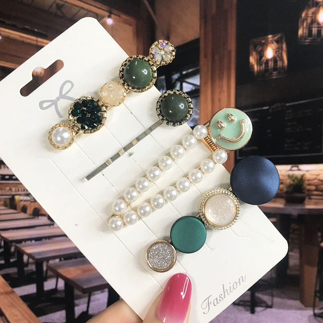 Pearl Crystal Acrylic Hair Clips Set for Women Retro Geometric Barrettes Hairpin Girl Hair Accessories Fashion Jewelry