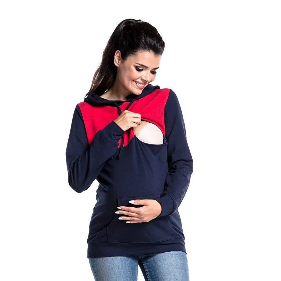 

2022 Maternity Tops Colored Breastfeeding T Shirts Women's Pregnancy Nursing Tops Casual Hooded Sweatshirts